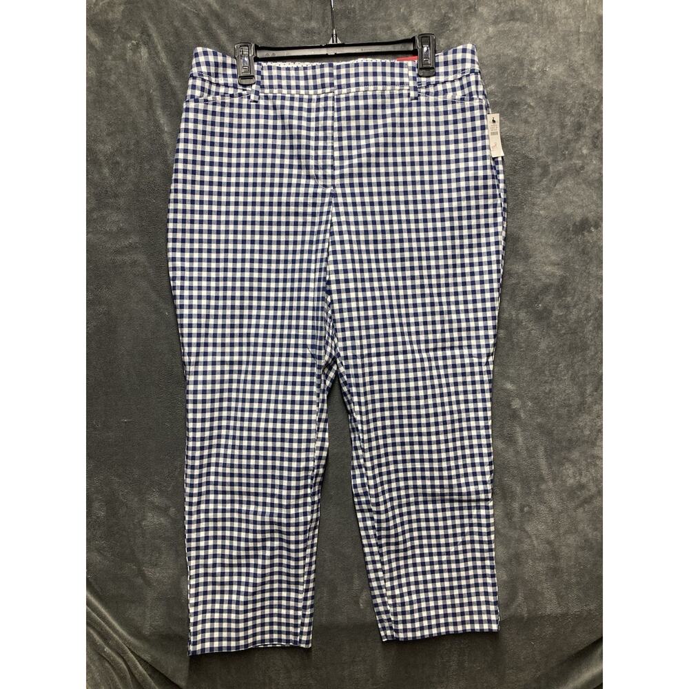 NEW Talbots Perfect Crop Pant Curvy Women 12 Blue Gingham Preppy Retro Classic